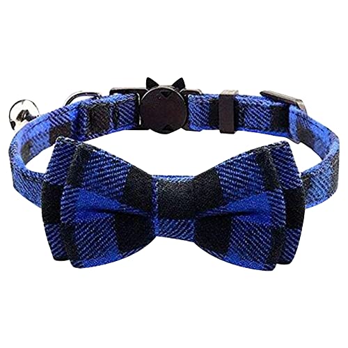 BOSSETY Halsband Hund 28cm Verstellbar, Katzen Halsbänder, Hundehalsband mit Blume und Glöckchen, kariert, weich und langlebig, süßes Sicherheitshalsband (Blau) von BOSSETY