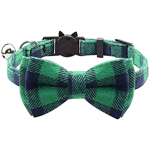 BOSSETY Halsband Hund 28cm Verstellbar, Katzen Halsbänder, Hundehalsband mit Blume und Glöckchen, kariert, weich und langlebig, süßes Sicherheitshalsband (Grün) von BOSSETY