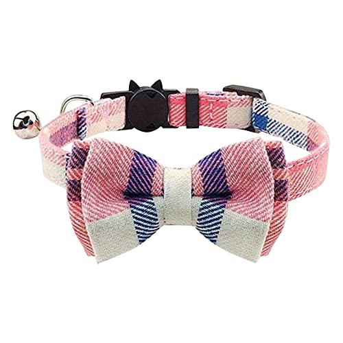 BOSSETY Halsband Hund 28cm Verstellbar, Katzen Halsbänder, Hundehalsband mit Blume und Glöckchen, kariert, weich und langlebig, süßes Sicherheitshalsband (Rosa) von BOSSETY