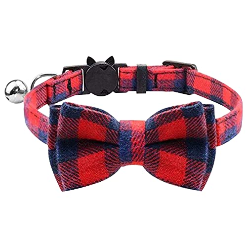 BOSSETY Halsband Hund 28cm Verstellbar, Katzen Halsbänder, Hundehalsband mit Blume und Glöckchen, kariert, weich und langlebig, süßes Sicherheitshalsband (Rot) von BOSSETY