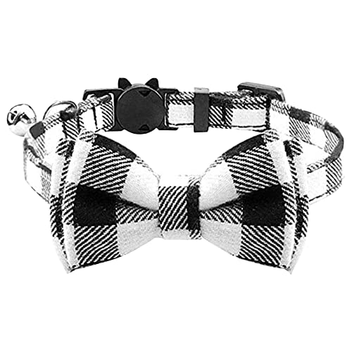 BOSSETY Halsband Hund 28cm Verstellbar, Katzen Halsbänder, Hundehalsband mit Blume und Glöckchen, kariert, weich und langlebig, süßes Sicherheitshalsband (Schwarz) von BOSSETY