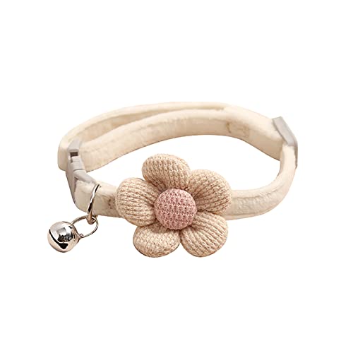 BOSSETY Halsband Hund 8.6–11.4 in, Katzen Halsbänder, Hundehalsband mit Blume und Glöckchen, Verstellbar, kariert, weich und langlebig, süßes Sicherheitshalsband (Beige) von BOSSETY
