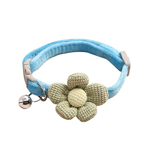 BOSSETY Halsband Hund 8.6–11.4 in, Katzen Halsbänder, Hundehalsband mit Blume und Glöckchen, Verstellbar, kariert, weich und langlebig, süßes Sicherheitshalsband (Blau) von BOSSETY