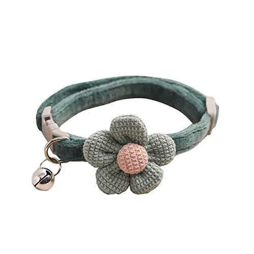 BOSSETY Halsband Hund 8.6–11.4 in, Katzen Halsbänder, Hundehalsband mit Blume und Glöckchen, Verstellbar, kariert, weich und langlebig, süßes Sicherheitshalsband (Grün) von BOSSETY