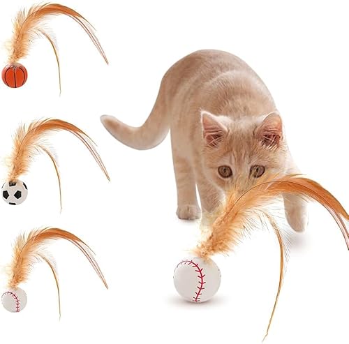 BOSSETY Interaktives katzenspielzeug, 3Pcs Katzenball mit Feder, Hohe Elastizität und zufällige Sprünge, EIN klassischer Look, der Football, Basketball und Baseball vereint,für Bewegung BOSSETY Interaktives katzenspielzeug, 3Pcs Katzenball mit Feder, Hohe Elastizität und zufällige Sprünge, EIN klassischer Look, der Football, Basketball und Baseball vereint,für Bewegung von BOSSETY