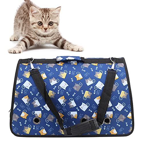 Haustiertragetasche, Faltbare Haustiertasche mit grafischem Design für Welpen zum Camping(L, Dark Blue Kitten) von BOTEGRA
