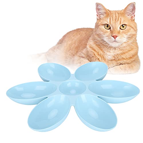 Katzenfutter- und Wassernapf, Katzenfutternapf Glänzend und Rund 6 Gitter Blütenblatt für Futter und Wasser(Blue) von BOTEGRA