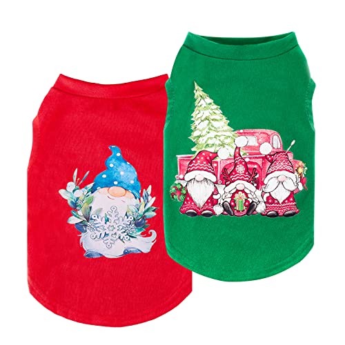 2 Stück Hunde-Weihnachts-Shirts: lustiger Zwerg bedrucktes Hunde-Tank-Top, Welpen-T-Shirt für Weihnachten, Party, Urlaub (XS, grün + rot) von BOTEWO