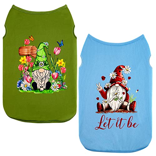 Frühling Sommer Hundehemd Kleidung – Zwerg bedrucktes Welpen-T-Shirt, leichte Hundekleidung für Urlaubsparty (Medium, Grün + Blau) von BOTEWO
