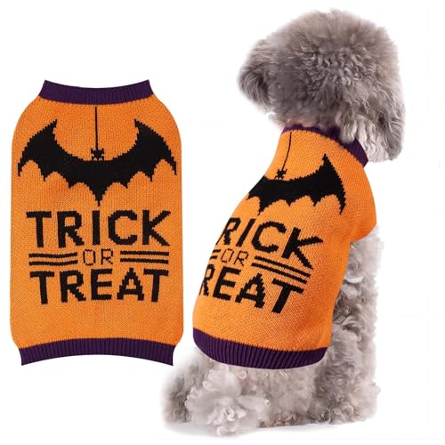Halloween Hundepullover für große Hunde: Rollkragenpullover gestrickt, warmes Welpen-Fledermaus-Kostüm, Hunde-Winter-Pullover, Urlaubsthema, Haustierkleidung (Orange, L) von BOTEWO