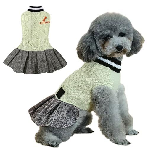 Hund Pullover Kleid für kleine Hunde, gestrickter Hund Mädchen Pullover Winter Warme Welpenkleidung, Rollkragen Pet Sweater Pullover für Katze & Hund (Beige, S) von BOTEWO