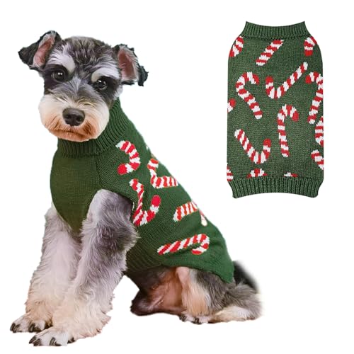 Hund Weihnachten Pullover Haustier Kleidung: Rollkragen Strickpullover Hund Xmas Pullover, Urlaub Thema Welpe Kostüm Winter Warm Weihnachten Outfit für Katze (Grün, XL) von BOTEWO