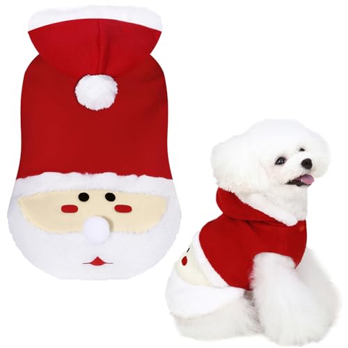 Hund Weihnachtsmann Kostüm Weihnachten Outfit: Lustiges Cosplay Hund Hoodie Kostüme Urlaub Thema Hundekleidung Winter Warm Welpe Outfit Haustiere Party Xmas Hundebekleidung (Rot, L) von BOTEWO