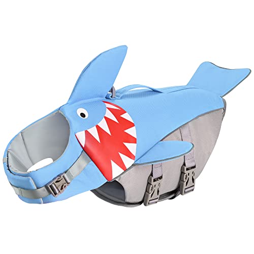 Hunde Schwimmweste: Haifisch Hunde schwimmweste, wasserdichtem Schwimmhilfe Hundelebensretter Mit Griff und Reflektoren für Haustier Schwimmen Rafting Boot Fahren Surfen Training Gewässern (Blau L) von BOTEWO