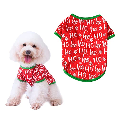 Hunde-Weihnachts-T-Shirts, weiche Welpen-Shirts, atmungsaktiv, Hündchen-Kostüme, Katzenkleidung, Baumwollweste, Pullover - (L,Rot 1) von BOTEWO