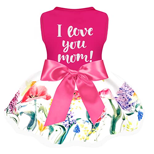 Hundekleid "I Love Mom" – Muttertags-Hundekleid, Welpen-Sommerkleid für kleine Gril-Hunde (Größe XS, Rosa 2) von BOTEWO