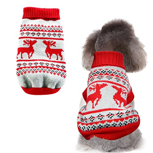 Hundepullover Weihnachten Hund Pullover Warme Kleidung Welpen Katzen Pullover Typ Wintermantel (XL, Rot) von BOTEWO