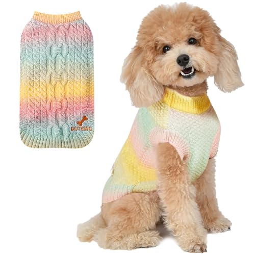 Hundepullover für große Hunde, bunter gestrickter Welpenpullover für den Winter, warme Hundekleidung, Rollkragenpullover für Haustiere, Katzen und Hunde (Bunt, Größe L) von BOTEWO