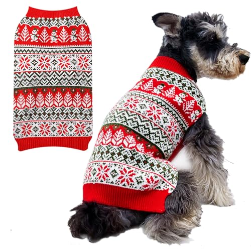Weihnachtliche Hundepullover für mittelgroße Hunde: Rollkragenpullover für Hunde, Weihnachtspullover mit Schneemann, Schneeflockenmuster, Urlaubsthema, Haustierkleidung, Winter, warmes von BOTEWO