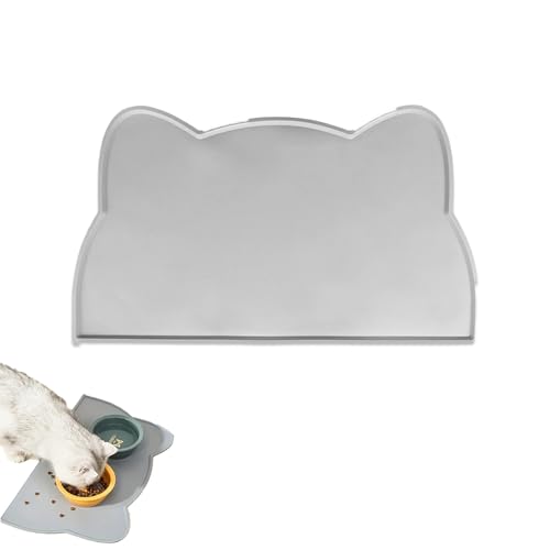 BOTOING Katze Kleine Hunde atzennapf Unterlage Silikon，44×24cm wasserdichte Napfunterlage,Katzennapf rutschfeste Futterunterlage für Hunde Kleine,Katze (Rosa, Grau) von BOTOING
