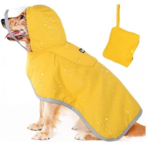 Regenmantel Hund wasserdicht, durchsichtige doppellagige Regenjacke Hund mit Kapuze für kleine, mittlere und große Hunde, Hunderegenmantel mit reflektierendem Streifen und Aufbewahrungstasche (2XL) von BOTOING