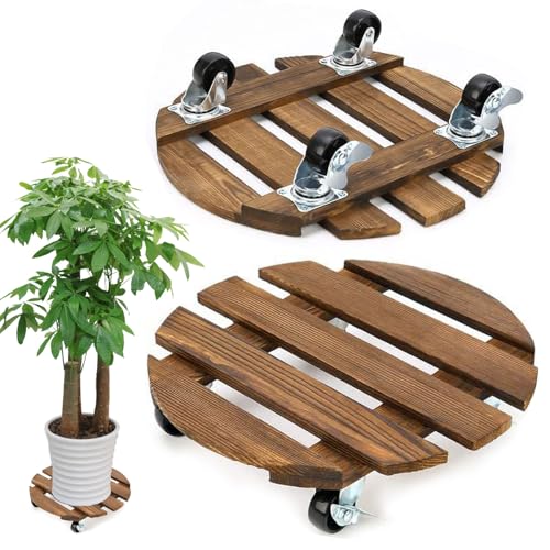 Pflanzenroller Rund, 2 Stuck Blumenroller 30x30cm Rollbrett Rund, Pflanzen Rollbrett 100Kg Tragkraft, Pflanzenroller Outdoor, Blumentopf Untersetzer Mit Rollen, Blumenuntersetzer Rund mit Rollen von BOUFEIDA