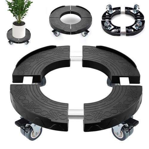 Pflanzenroller Einstellbare 38-51cm, Blumenroller Rollbrett Rund, Pflanzen Rollbrett 200Kg Tragkraft, Pflanzenroller Outdoor, Blumentopf Untersetzer Mit Rollen, Blumenuntersetzer Rund mit Rollen von BOUFEIDA
