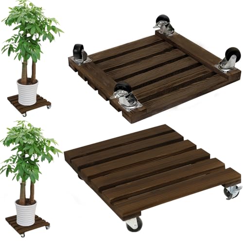 Pflanzenroller Quadratisch,2 Stuck Blumenroller 30x30cm Rollbrett Rund, Pflanzen Rollbrett 100Kg Tragkraft, Pflanzenroller Outdoor, Blumentopf Untersetzer Mit Rollen, Blumenuntersetzer mit Rollen von BOUFEIDA