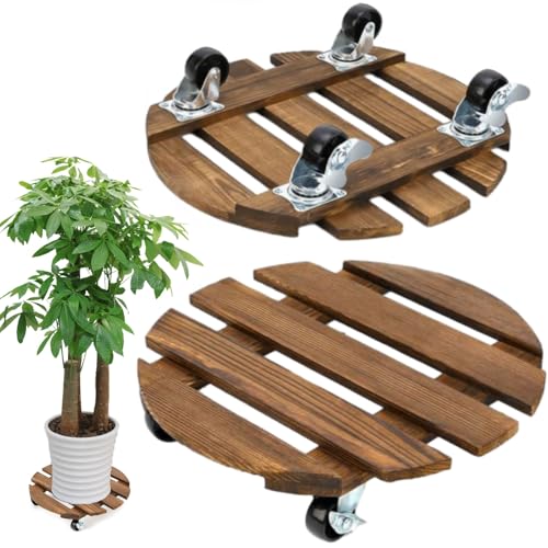 Pflanzenroller Rund, 2 Stuck Blumenroller 35x35cm Rollbrett Rund, Pflanzen Rollbrett 100Kg Tragkraft, Pflanzenroller Outdoor, Blumentopf Untersetzer Mit Rollen, Blumenuntersetzer Rund mit Rollen von BOUFEIDA