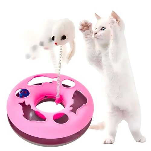 BOUMOUR® Interaktives Katzenspielzeug 2-in-1 Spielzeug mit Maus，Katzen Rotierende Teaser Feder und Ball (Pink) von BOUMOUR