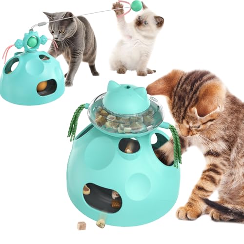 BOUSEPO Interaktives Spielzeug für Katzen, 4-in-1 Leckerli-Puzzle für Katzen, interaktiver langsamer Futternapf, Katzenstab, Hellblau von BOUSEPO