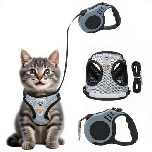 Katzengeschirr mit Leine Verstellbar Ausbruchsicher Katzengarnitur Harness Katzenweste Softgeschirr für Katzen Hunde mit Katzenleine 5m /16,4 Fuß Grau -M Katzengeschirr mit Leine Verstellbar Ausbruchsicher Katzengarnitur Harness Katzenweste Softgeschirr für Katzen Hunde mit Katzenleine 5m /16,4 Fuß Grau -M von BOUTICOL
