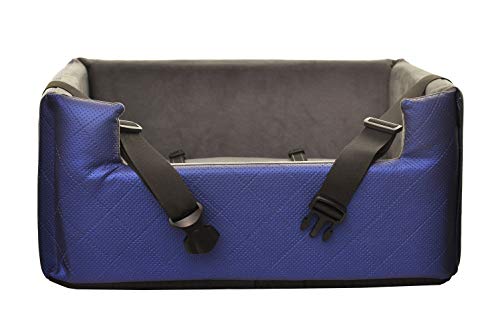 BOUTIQUE ZOO Exclusive Hunde Autositz | Autositz für Hunde, Katzen, Haustier | Rückbank, Beifahrersitz | Hundebett, Hundetasche | Kunstleder | Farbe: Metallic Blau | Große: L (57x50 cm) von BOUTIQUE ZOO