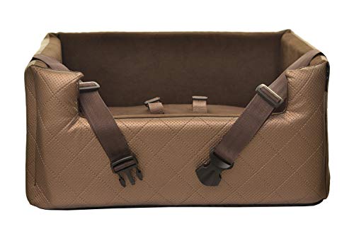 Exclusive Hunde Autositz | Autositz für Hunde, Katzen, Haustier | Rückbank, Beifahrersitz | Hundebett, Hundetasche | Kunstleder | Farbe: Metallic Braun | Große: L (57x50 cm) von BOUTIQUE ZOO