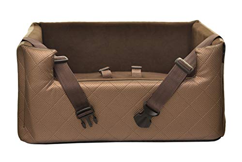 BOUTIQUE ZOO Exclusive Hunde Autositz | Autositz für Hunde, Katzen, Haustier | Rückbank, Beifahrersitz | Hundebett, Hundetasche | Kunstleder | Farbe: Metallic Braun | Große: L (57x50 cm) von BOUTIQUE ZOO