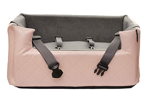 BOUTIQUE ZOO Exclusive Hunde Autositz | Autositz für Hunde, Katzen, Haustier | Rückbank, Beifahrersitz | Hundebett, Hundetasche | Kunstleder | Farbe: Metallic Rosa | Große: L (57x50 cm) von BOUTIQUE ZOO