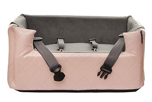 Exclusive Hunde Autositz | Autositz für Hunde, Katzen, Haustier | Rückbank, Beifahrersitz | Hundebett, Hundetasche | Kunstleder | Farbe: Metallic Rosa | Große: L (57x50 cm) von BOUTIQUE ZOO