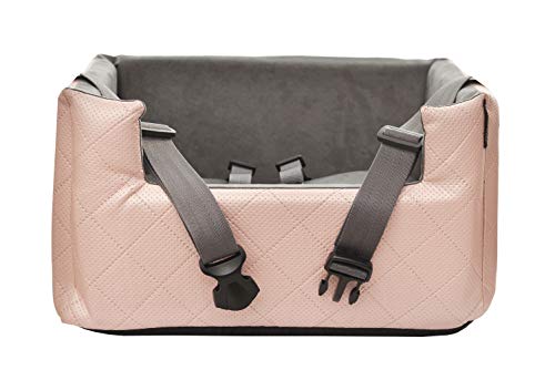 Exclusive Hunde Autositz | Autositz für Hunde, Katzen, Haustier | Rückbank, Beifahrersitz | Hundebett, Hundetasche | Kunstleder | Farbe: Metallic Rosa | Große: M (47x40 cm) von BOUTIQUE ZOO