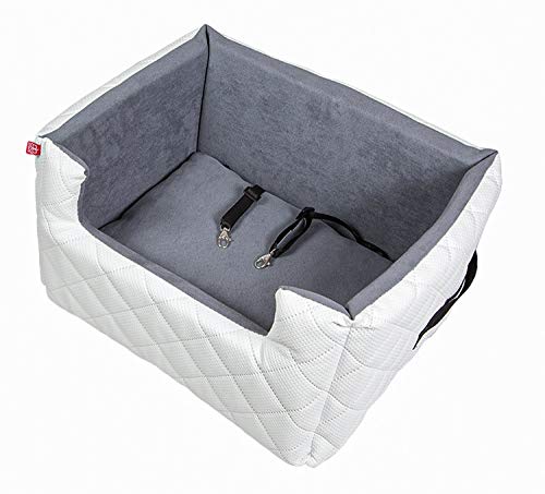 Exclusive Hunde Autositz | Autositz für Hunde, Katzen, Haustier | Rückbank, Beifahrersitz | Hundebett, Hundetasche | Kunstleder | Farbe: Weiß | Große: L (57x50 cm) von BOUTIQUE ZOO