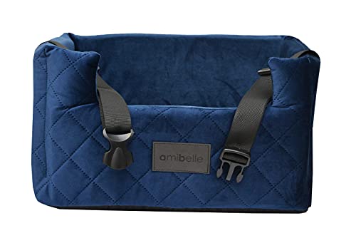 BOUTIQUE ZOO Exclusive Hunde Autositz | Autositz für Hunde, Katzen, Haustier | Rückbank, Beifahrersitz | Hundebett, Hundetasche | Wildlederimitat, Velvet | Farbe: Dunkelblau | Große: L (57x50 cm) von BOUTIQUE ZOO