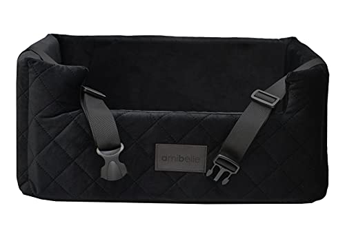 Exclusive Hunde Autositz | Autositz für Hunde, Katzen, Haustier | Rückbank, Beifahrersitz | Hundebett, Hundetasche | Wildlederimitat, Velvet | Farbe: Schwarz | Große: L (57x50 cm) von BOUTIQUE ZOO