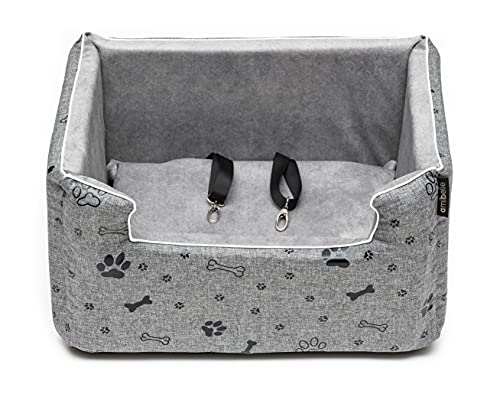 BOUTIQUE ZOO Hunde Autositz | Autositz für Hunde, Katzen, Haustier | Rückbank, Beifahrersitz | Hundebett, Hundetasche | Polyester, Wildlederimitat | Farbe: Grau/Schwarz | Große: L (57x50 cm) von BOUTIQUE ZOO