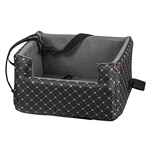 BOUTIQUE ZOO Hunde Autositz | Autositz für Hunde, Katzen, Haustier | Rückbank, Beifahrersitz | Hundebett, Hundetasche | Polyester, Wildlederimitat | Farbe: Grau/Weiß | Große: L (57x50 cm) von BOUTIQUE ZOO