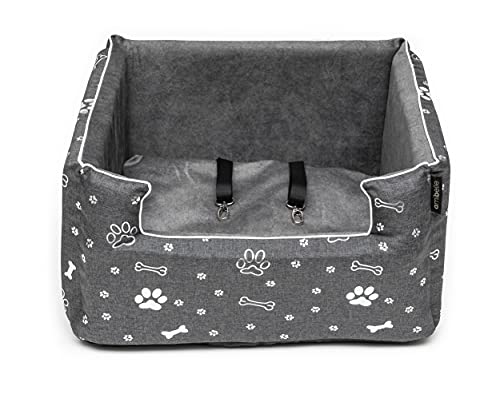 BOUTIQUE ZOO Hunde Autositz | Autositz für Hunde, Katzen, Haustier | Rückbank, Beifahrersitz | Hundebett, Hundetasche | Polyester, Wildlederimitat | Farbe: Grau | Große: M (47x40 cm) von BOUTIQUE ZOO