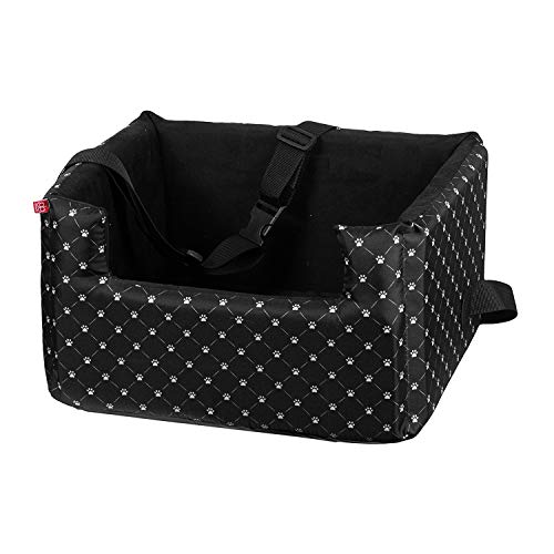 BOUTIQUE ZOO Hunde Autositz | Autositz für Hunde, Katzen, Haustier | Rückbank, Beifahrersitz | Hundebett, Hundetasche | Polyester, Wildlederimitat | Farbe: Schwarz/Weiß | Große: L (57x50 cm) von BOUTIQUE ZOO