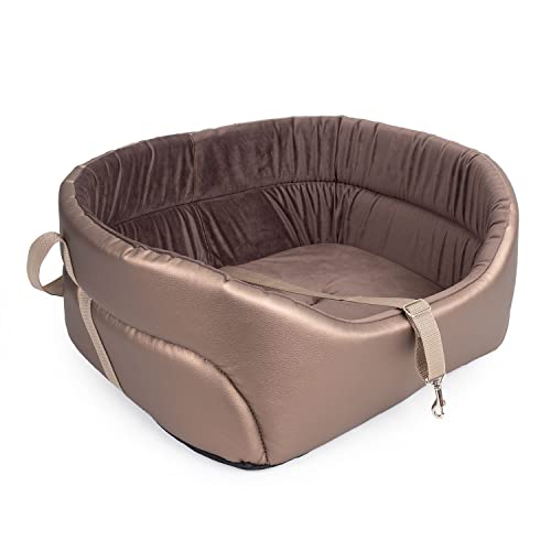 BOUTIQUE ZOO Hunde Autositz Universal Waschbar Abriebfest, Autositz Hund für Vordersitz, Beifahrersitz, Rückbank, Hundebett Hundetasche, L: 56 cm x 48 cm, Braun - Metallic von BOUTIQUE ZOO