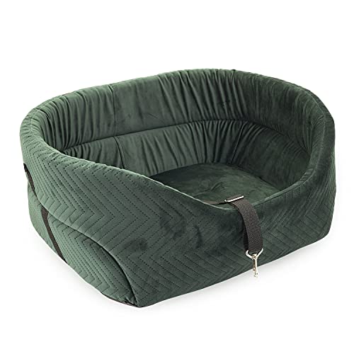 BOUTIQUE ZOO Hunde Autositz Universal Waschbar Abriebfest, Autositz Hund für Vordersitz, Beifahrersitz, Rückbank, Hundebett Hundetasche, L: 56 x 48 x 22 cm, Grün - Wildlederimitat - Velvet von BOUTIQUE ZOO