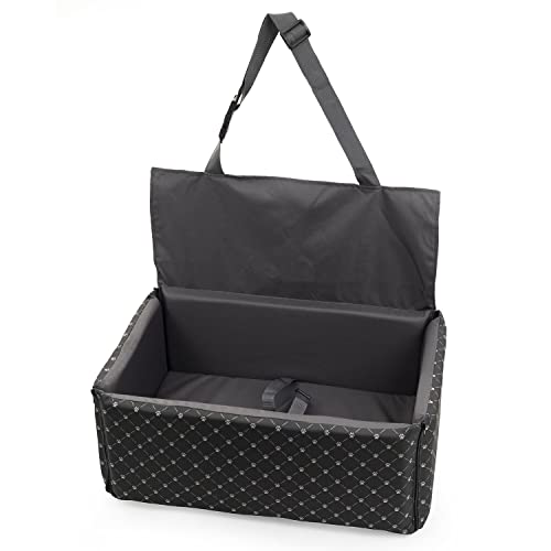 BOUTIQUE ZOO Hunde Autositz mit Sitzbezug | Autositz für Mittlere und Große Hunde | Rückbank, Beifahrersitz | Hundebett, Hundetasche | Polyester | Farbe: Schwarz/Muster: Pfoten | Große: L (74x54 cm) von BOUTIQUE ZOO