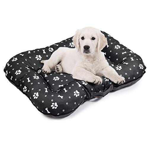 BOUTIQUE ZOO Hundebett Große L: 95 x 75 cm | Wasserfest Hundematratze für Hunde | Hundematte für groß und klein | Codurastoff | Waschbar | In und Outdoor | Farbe: Schwarz mit Weiß Muster | Hundesofa von BOUTIQUE ZOO