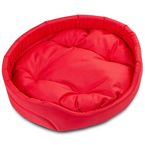 BOUTIQUE ZOO Hundebett | Oval Hundekissen für Kleine Hunde oder Katzen | Kratzfest Hundeliege mit Kissen | Hundekorb | Waschbar Polyester | Große: M (54x47 cm) | Farbe: Rot von BOUTIQUE ZOO